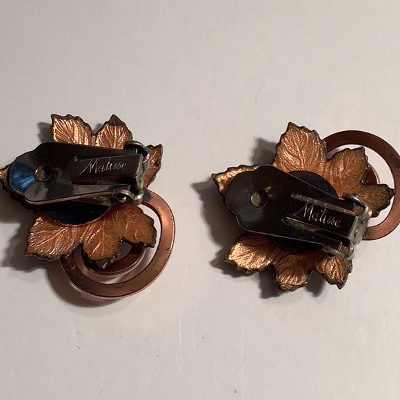 Vintage 1950s RENOIR & MATISSE  Enamel Leaf & Copper Abstract Design Earrings - Picture 5 of 7